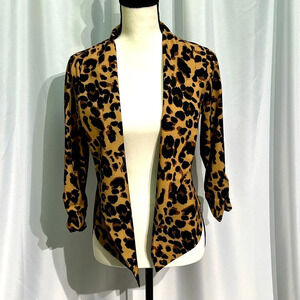 Michel Animal Print Open Front Ruched Sleeve Cardigan - size small